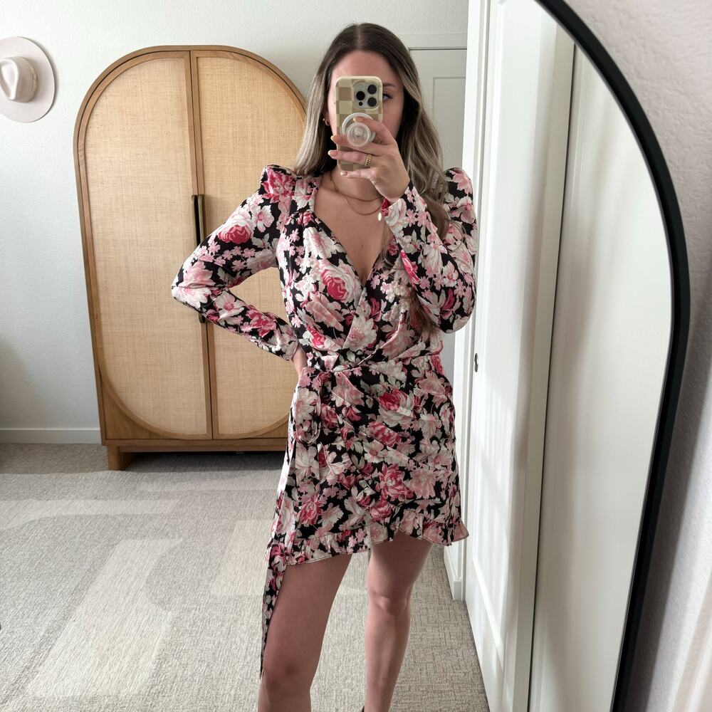 Bardot Pink Floral‎ Wrap Mini Dress